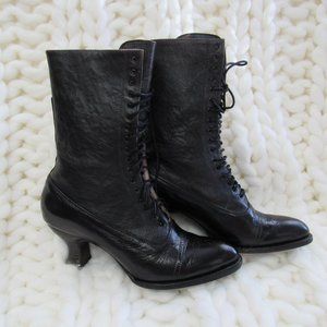 OAK TREE FARMS MIRABELLE BLACK LEATHER BOOTS 10